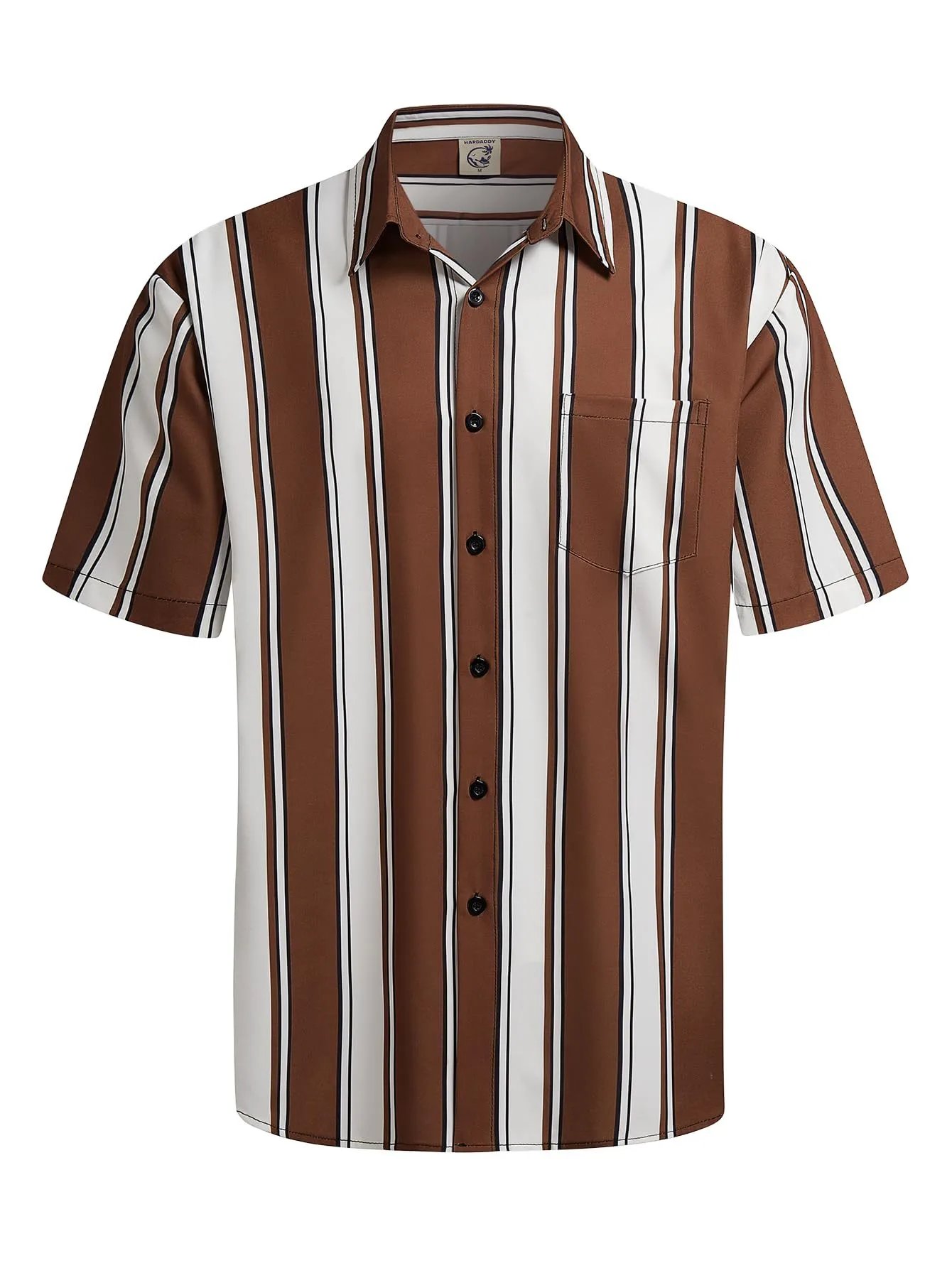 Design Harddaddy Striped Short-Sleeve Button-Up Shirt White and Gray Shirt - 22