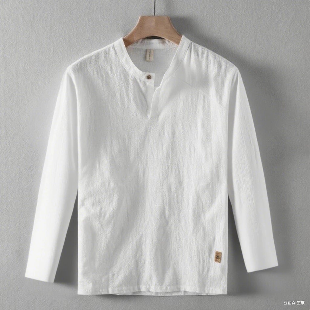 Design Henley Long Sleeve Shirt Gray Tops Shirt - 12
