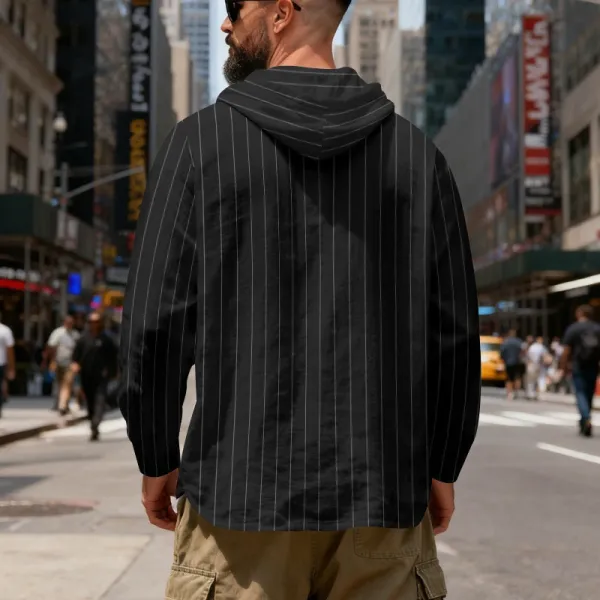 Design Striped Hooded Henley Shirt Gray Hoodie - 19