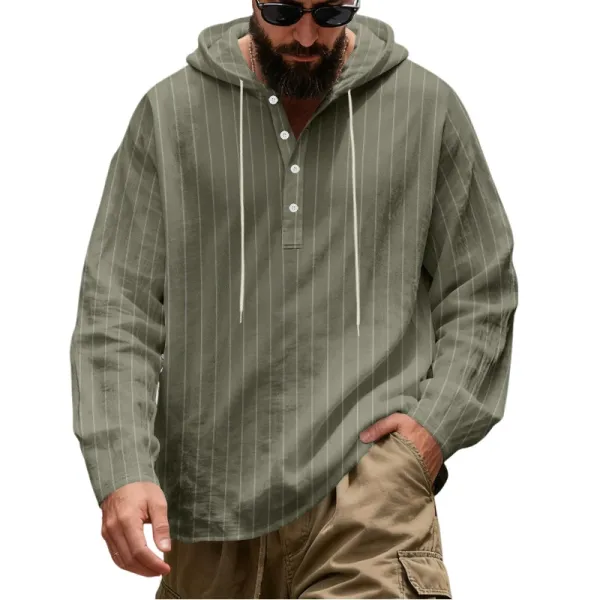 Design Striped Hooded Henley Shirt Gray Hoodie - 29