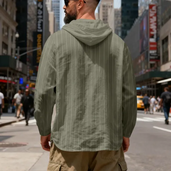 Design Striped Hooded Henley Shirt Gray Hoodie - 33
