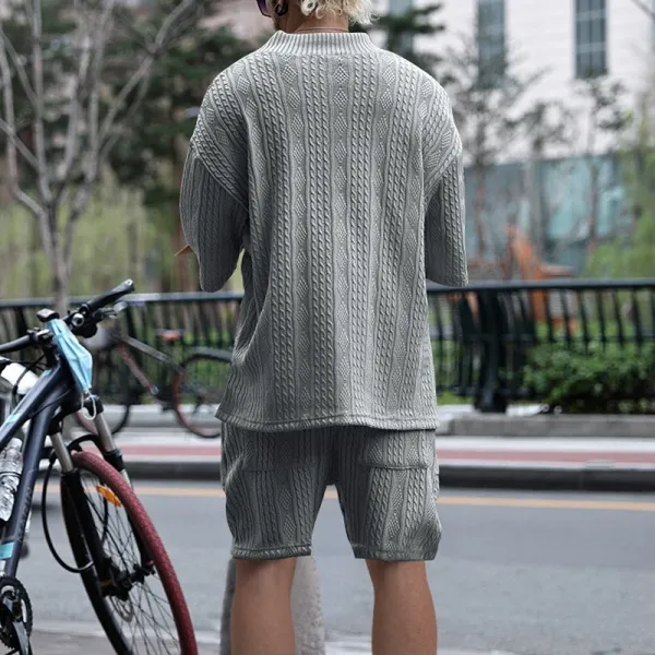 Design Knit V-Neck Oversized Set Gray - 49