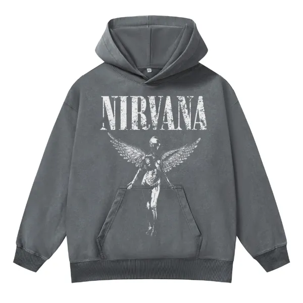 Nirvana Winged Figure Distressed Gray Hoodie - 1