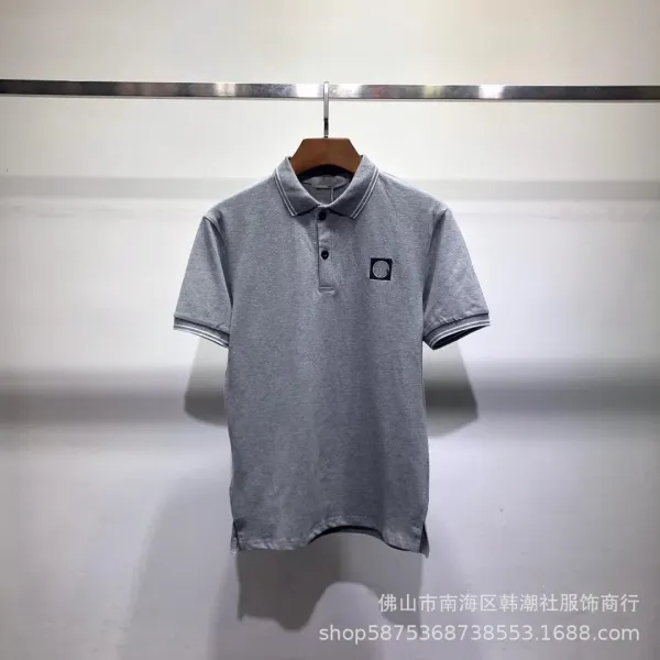 Design Polo Shirt Gray with Contrast Trim and Square Logo Patch Tops Polo - 1