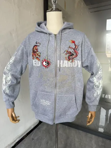 Design Ed Hardy Tattoo Hoodie Olive Green Zip-Up Hoodie - 9