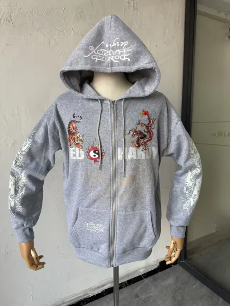 Design Ed Hardy Tattoo Hoodie Olive Green Zip-Up Hoodie - 15