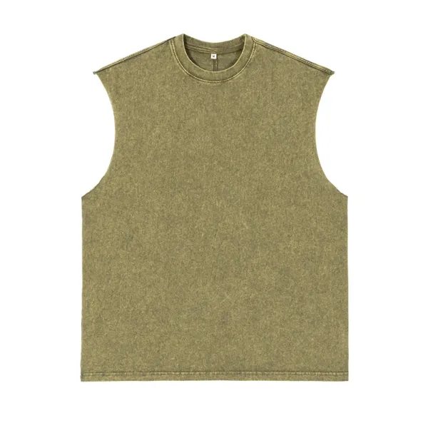 Design Acid Wash Olive Green Sleeveless Tank Top Vest Top - 1