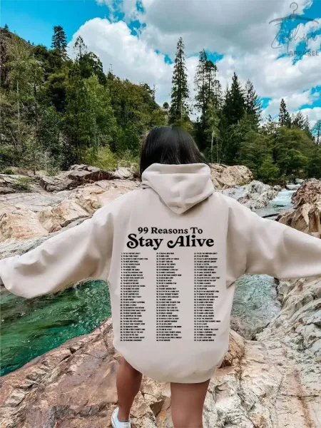 Design '100 Reasons To Stay Alive' Graphic Hoodie White - 5
