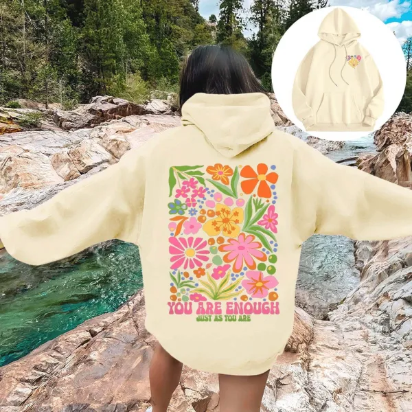 Design Floral Print 'You Are Enough' Cream Hoodie - 1