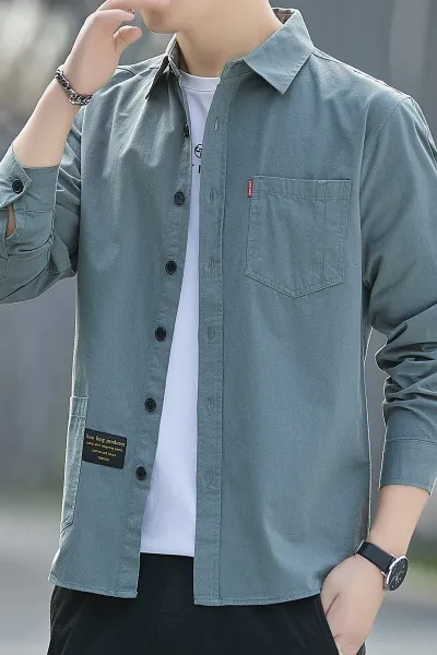 Design Long-Sleeve Button-Up Shirt Sage Green - 1