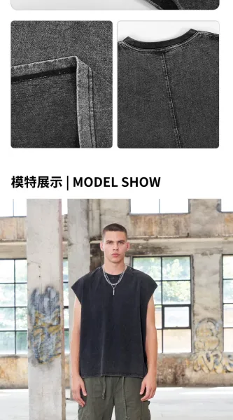 Design Acid Wash Olive Green Sleeveless Tank Top Vest Top - 5