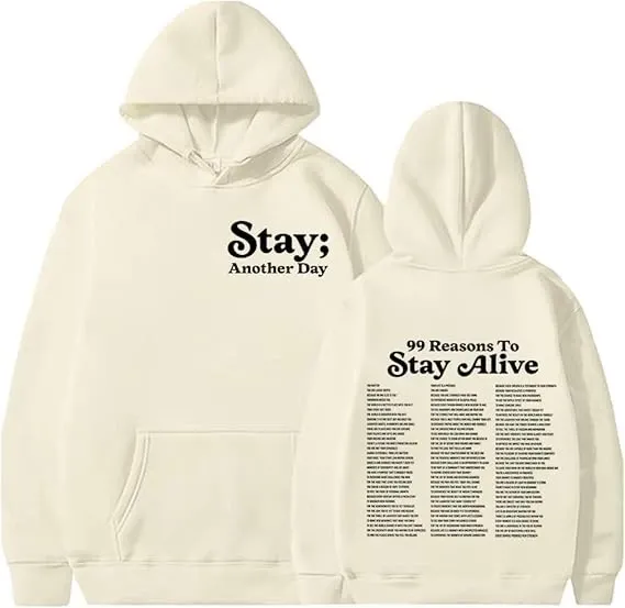Design '100 Reasons To Stay Alive' Graphic Hoodie White - 15
