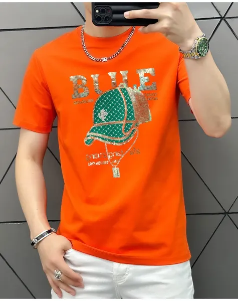 Design Bule Graphic Rhinestone Embellished Yellow T-Shirt - 7