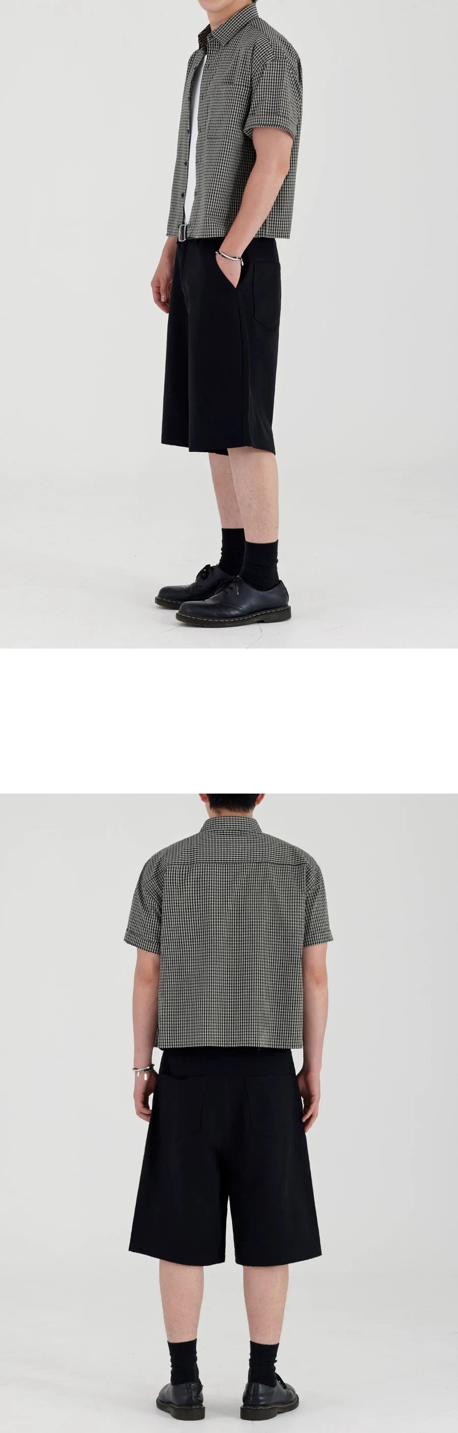 Design Short-Sleeve Gingham Shirt Olive Green Tops Shirt - 8
