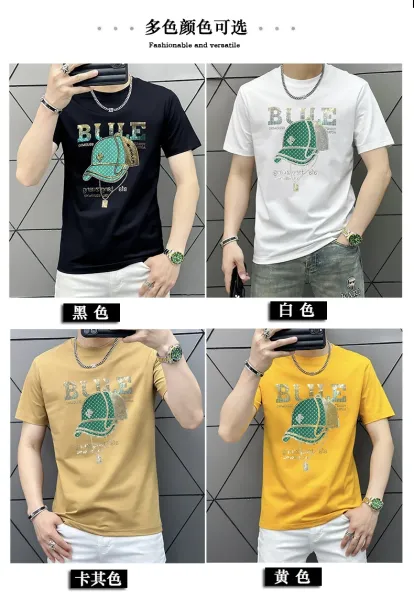 Design Bule Graphic Rhinestone Embellished Yellow T-Shirt - 12