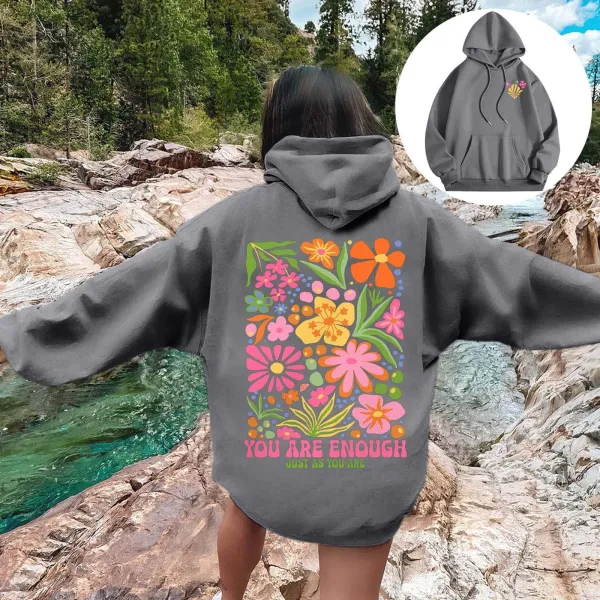 Design Floral Print 'You Are Enough' Navy Hoodie - 9