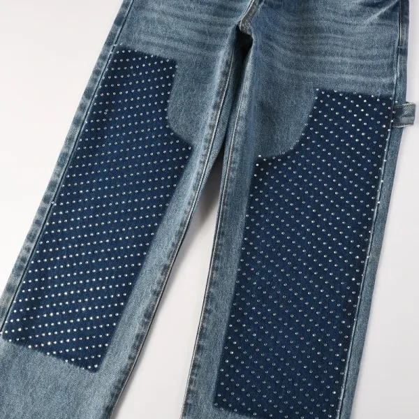 Design Studded Knee Panel Black Denim Jeans - 18