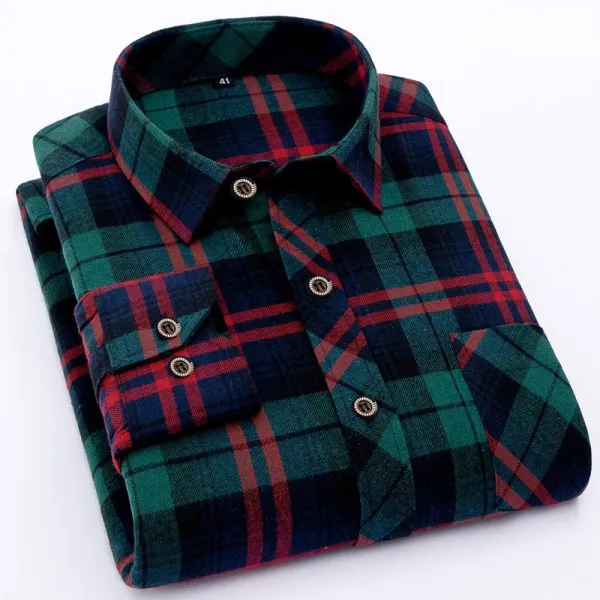 Design Flannel Shirt Green Red Black Plaid Shirt Tops Shirt - 1