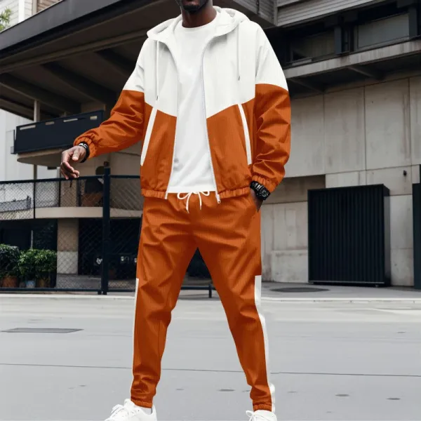 Design Color-Block Windbreaker and Joggers Set Orange and White Tracksuit - 1