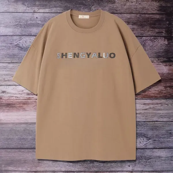 Design SHENGYALUO Thick-Print Silver Graphic T-Shirt T-Shirts - 13