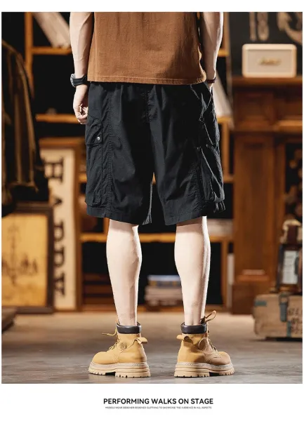 Design Cargo Shorts Black + Brown T-Shirt + Tan Boots - 28