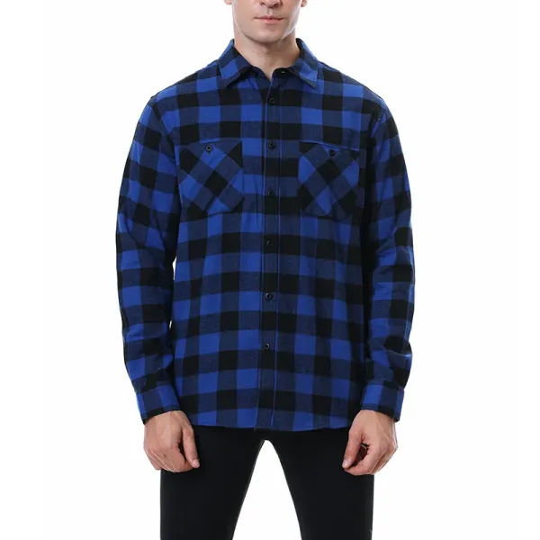 Design Flannel Shirt Blue Black Checkered Shirt Tops Shirt - 1