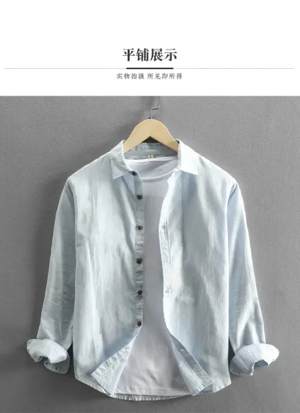 Design Linen Blend Shirt Navy Blue Tops Shirt - 9