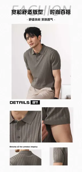 Design Ribbed Knit Polo Shirt in Cream with White Trousers Tops Polo - 4