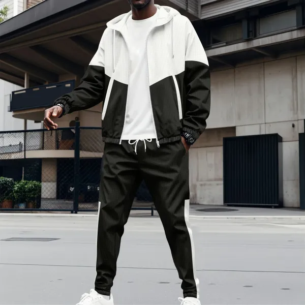 Design Color-Block Windbreaker and Joggers Set Burgundy Black Tracksuit - 7