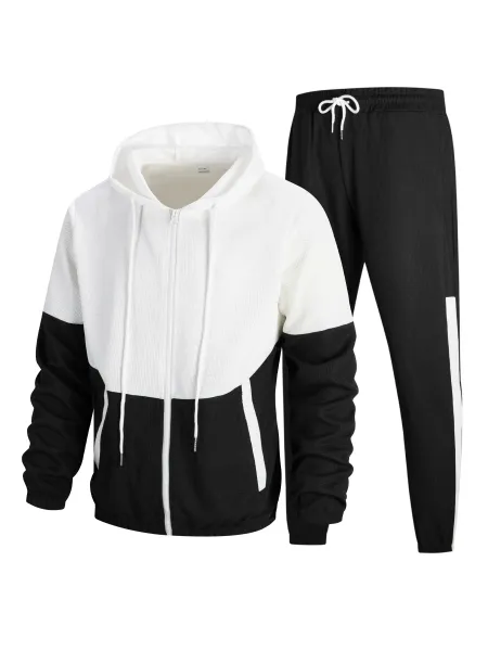 Design Color-Block Windbreaker and Joggers Set Burgundy Black Tracksuit - 8