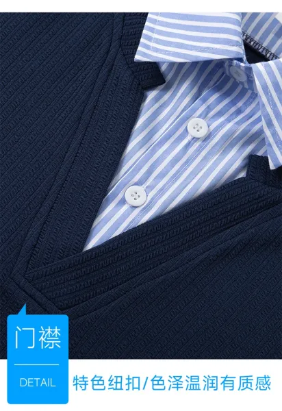 Design Layered Collar Ribbed Polo Beige with Blue Stripe Polo Shirt - 16