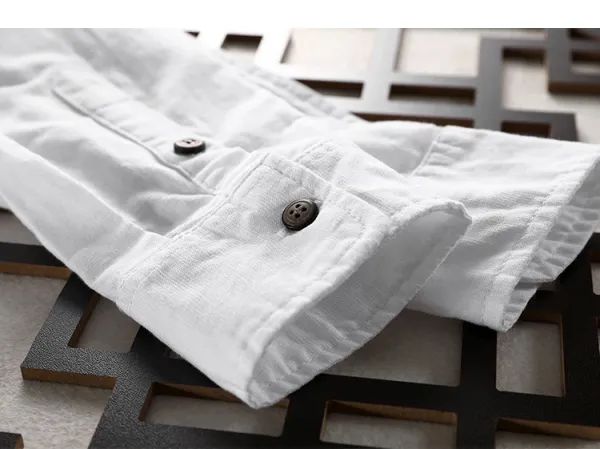 Design Linen Blend Shirt Navy Blue Tops Shirt - 21