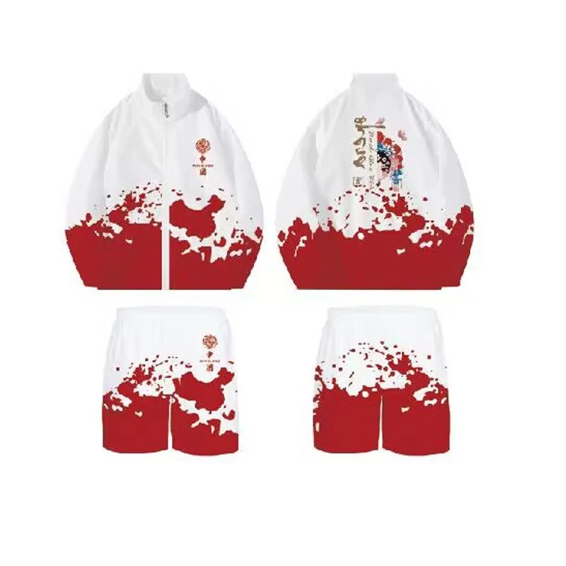 Design China Map Splatter Set White Red Windbreaker and Shorts