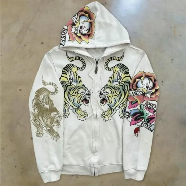Design Ed Hardy Tiger and Rose Hoodie White Hoodie - 1