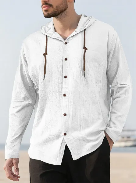 Design Hooded Button-Up Shirt White Hoodie - 1