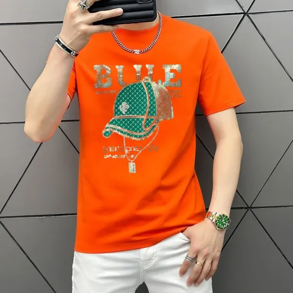 Design Bule Graphic Embellished Orange T-Shirt - 1