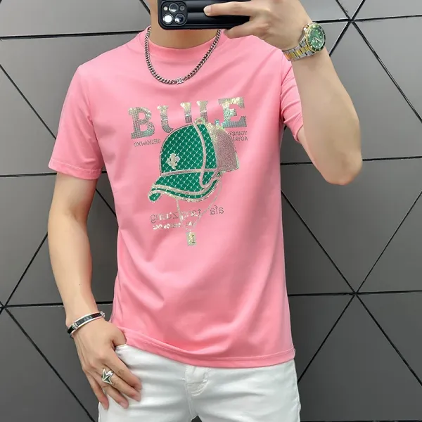 Design BULE Graphic Print Pink T-Shirt - 1