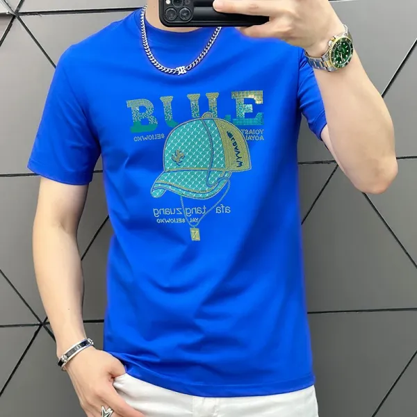 Design Graphic Print Blue T-Shirt - 1