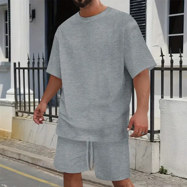 Design Textured Gray Oversized T-Shirt and Shorts Set - 1