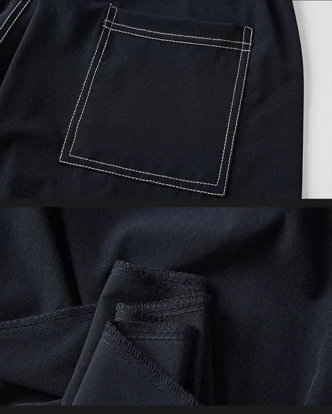 Design Wide-Leg Track Pants with Contrast Stitching Black Pants Sweatpants - 29