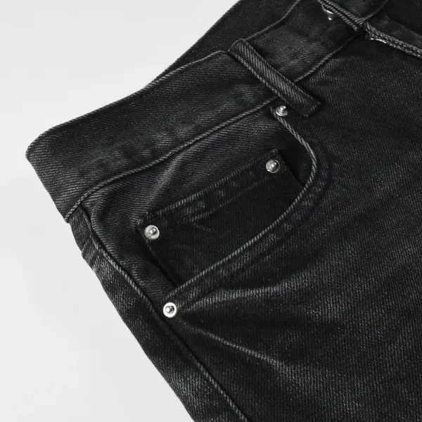 Design Studded Knee Panel Black Denim Jeans - 7