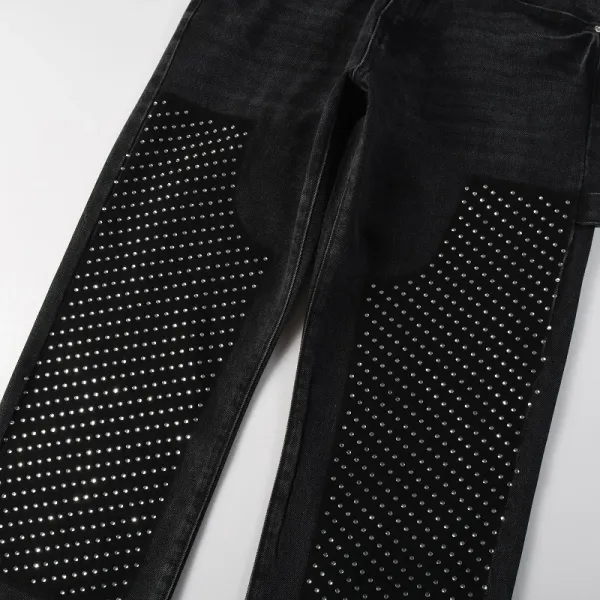 Design Studded Knee Panel Black Denim Jeans - 8