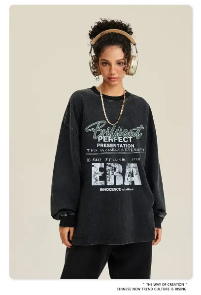 Design BE Thrived Fried Snowflake Washed Long Sleeve T-Shirt Black T-Shirts - 17