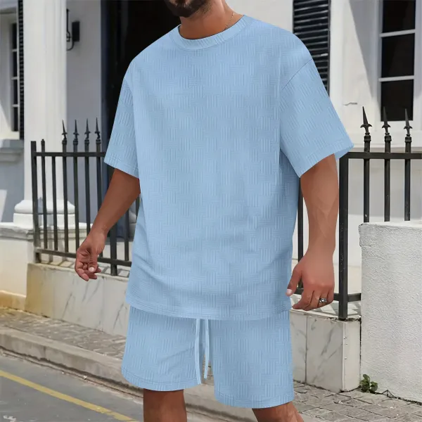 Design Textured Gray Oversized T-Shirt and Shorts Set - 9