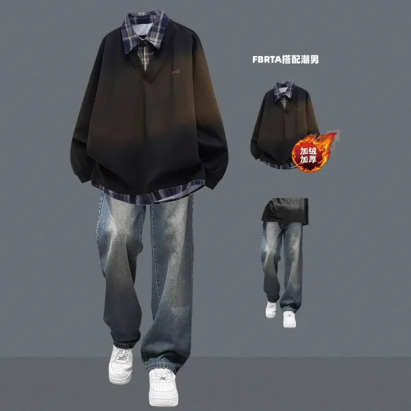 Design FBRTA Gradient Layered Polo Shirt Black Multicolor Jeans Set Tops.polo - 6