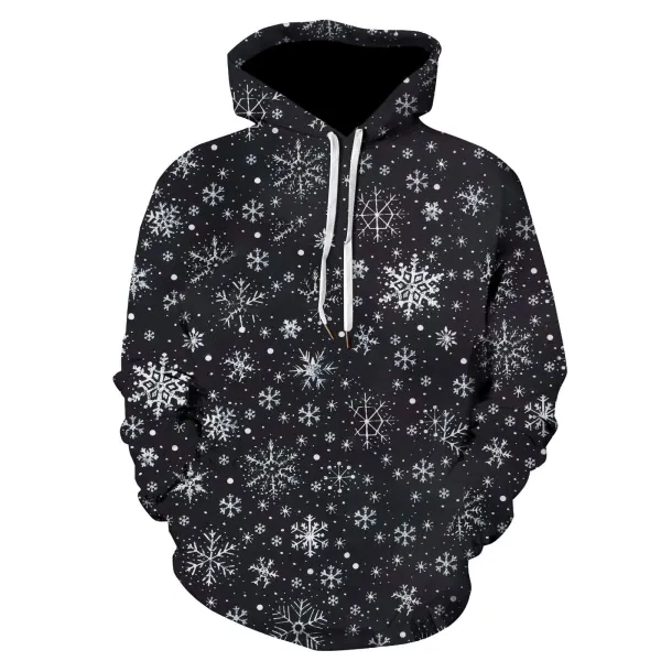 Design Snowflake Print Black Hoodie - 7