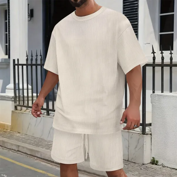 Design Textured Gray Oversized T-Shirt and Shorts Set - 18