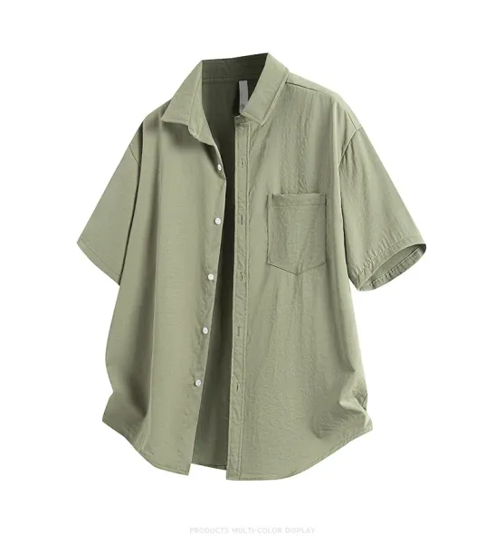 Design Oversized Short-Sleeve Shirt Beige Tops Shirt - 18