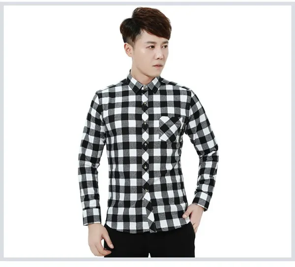 Design Black and White Checkered Flannel Shirt - 43