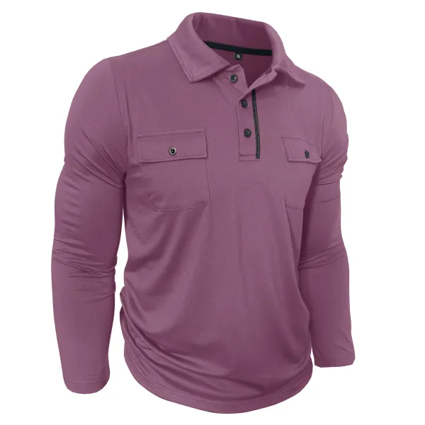Design Utility Polo Shirt Army Green Long Sleeve Tops Polo - 6